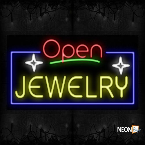 Image of 15523 Open Jewelry With Blue Border Neon Sign_20x37 Black Backing
