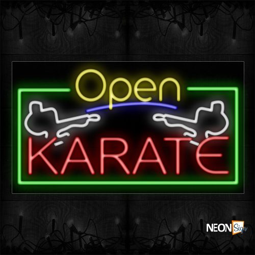 Image of 15527 Open Karate With Green Border With Logo Neon Sign_20x37 Black Backing (1)