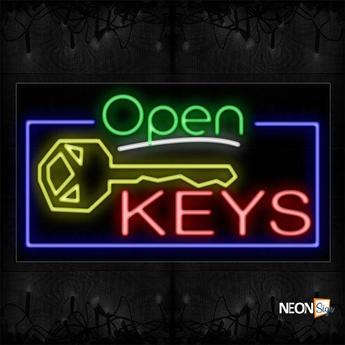 Image of 15528 Open Keys With Border Neon Sign_20x37 Black Backing
