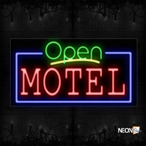 Image of 15538 Open Motel With Blue Border Neon Sign_20x37 Black Backing