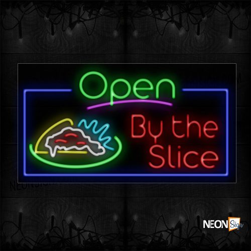 Image of 15570 Open By The Slice Of Pizza Neon Sign_20x37 Black Backing