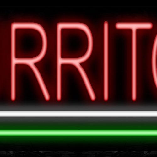 Image of 10027 Burritos with white and green lines Neon Sign_13x32 Black Backing