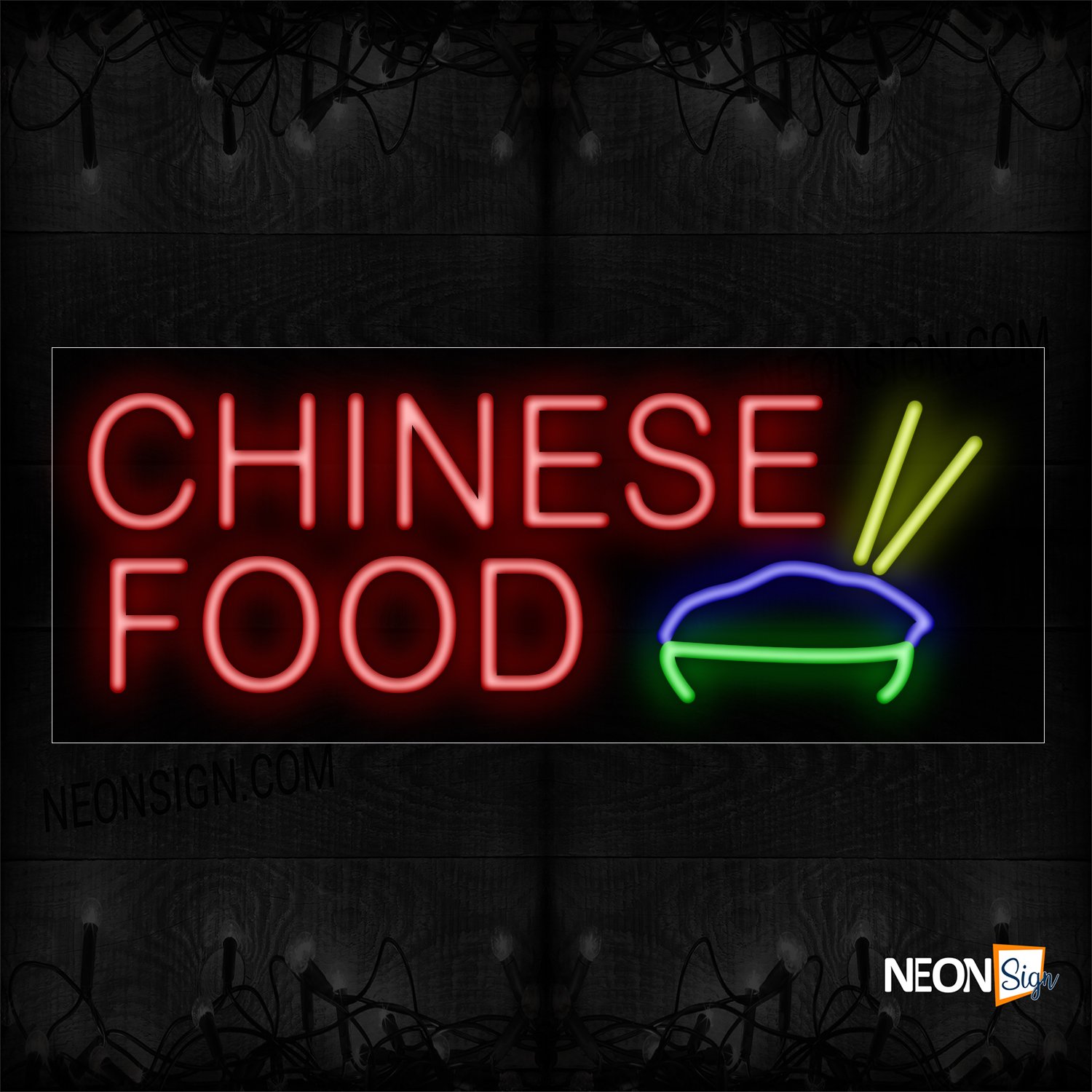 Image of 10036 Chinese Food With Rice Bowl Logo Neon Sign_13x32 Black Backing