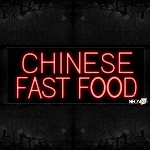 Image of 10037 chinese fast food with border led bulb sign_13x32 Black Backing