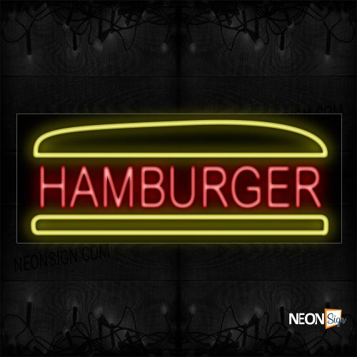Image of 10074 Hamburger In Red With Burger Border Neon Sign_13x32 Black Backing