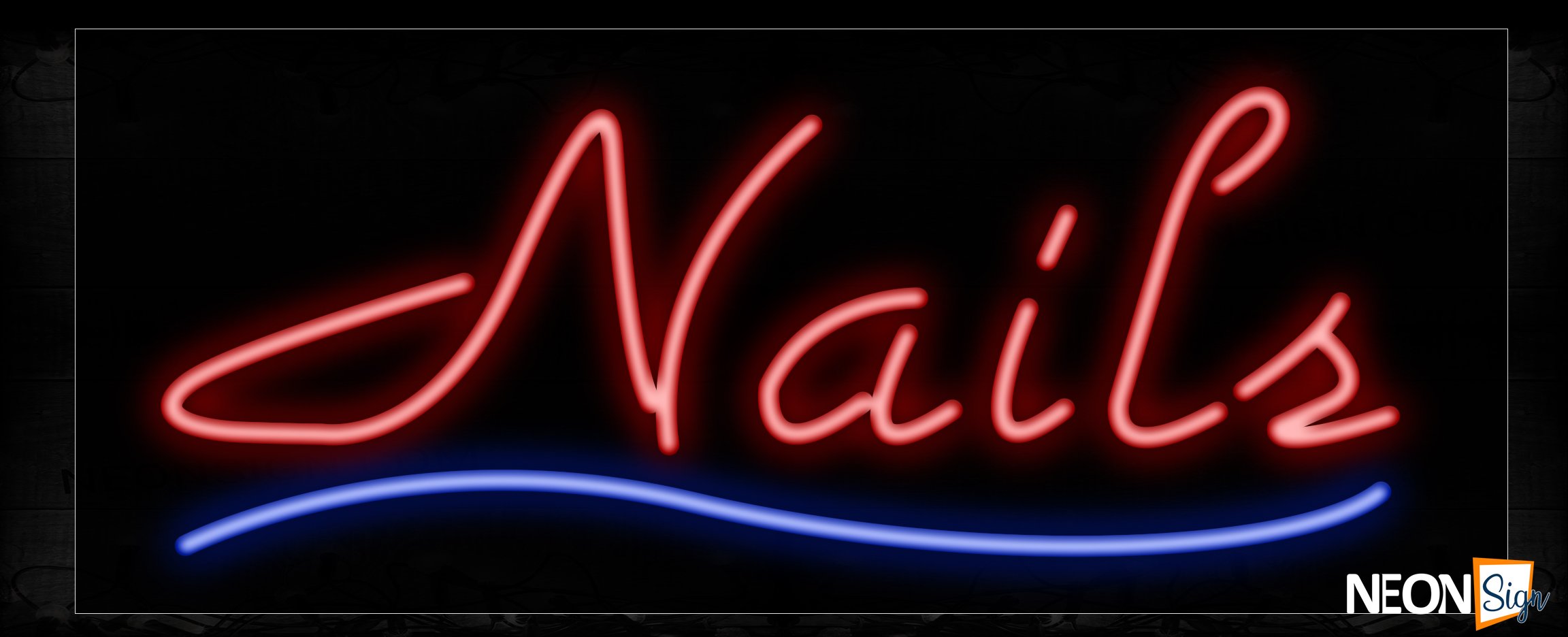 Image of Nails In Red With Blue Line Neon Sign