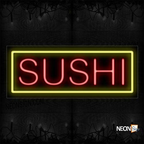 Image of 10130 Sushi In Pink With Yellow Border Neon Sign_13x32 Black Backing