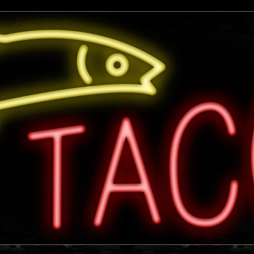 Image of Tacos in red With Fish Logo Neon Sign