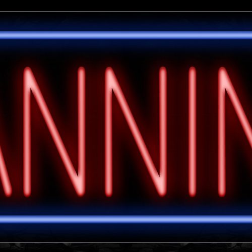 Image of Tanning In Red With Blue Border Neon Sign