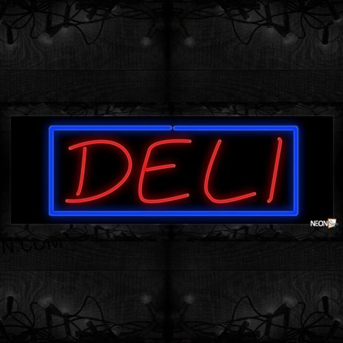 Image of 10156 Deli in red with blue border Neon Sign 13x32 Black Backing(1)
