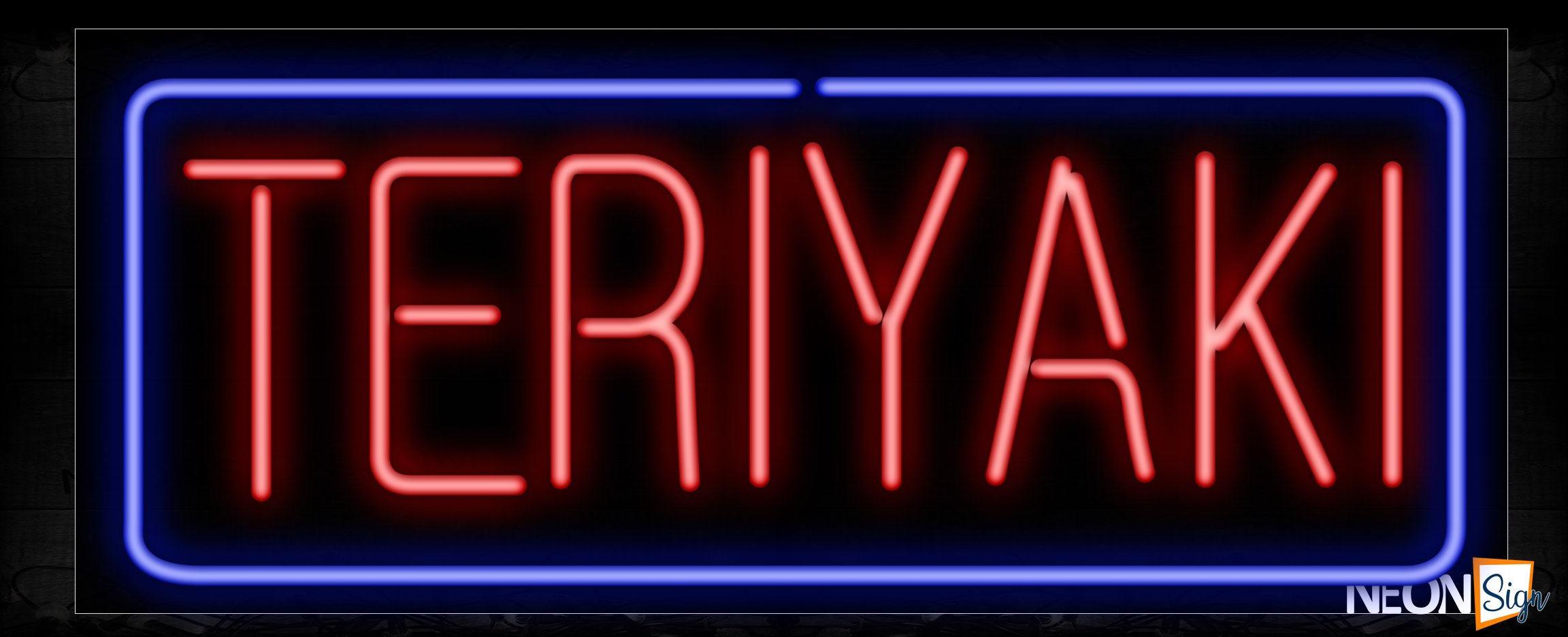 Image of 10160 Teriyaki with blue border Neon Sign_13x32 Black Backing