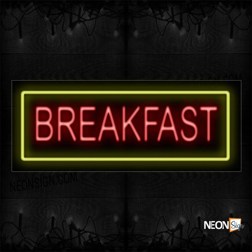 Image of 10182 Breakfast In Red With Yellow Border Neon Sign_13x32 Black Backing
