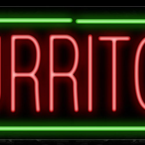 Image of 10185 Burritos in red with green border Neon Sign_13x32 Black Backing
