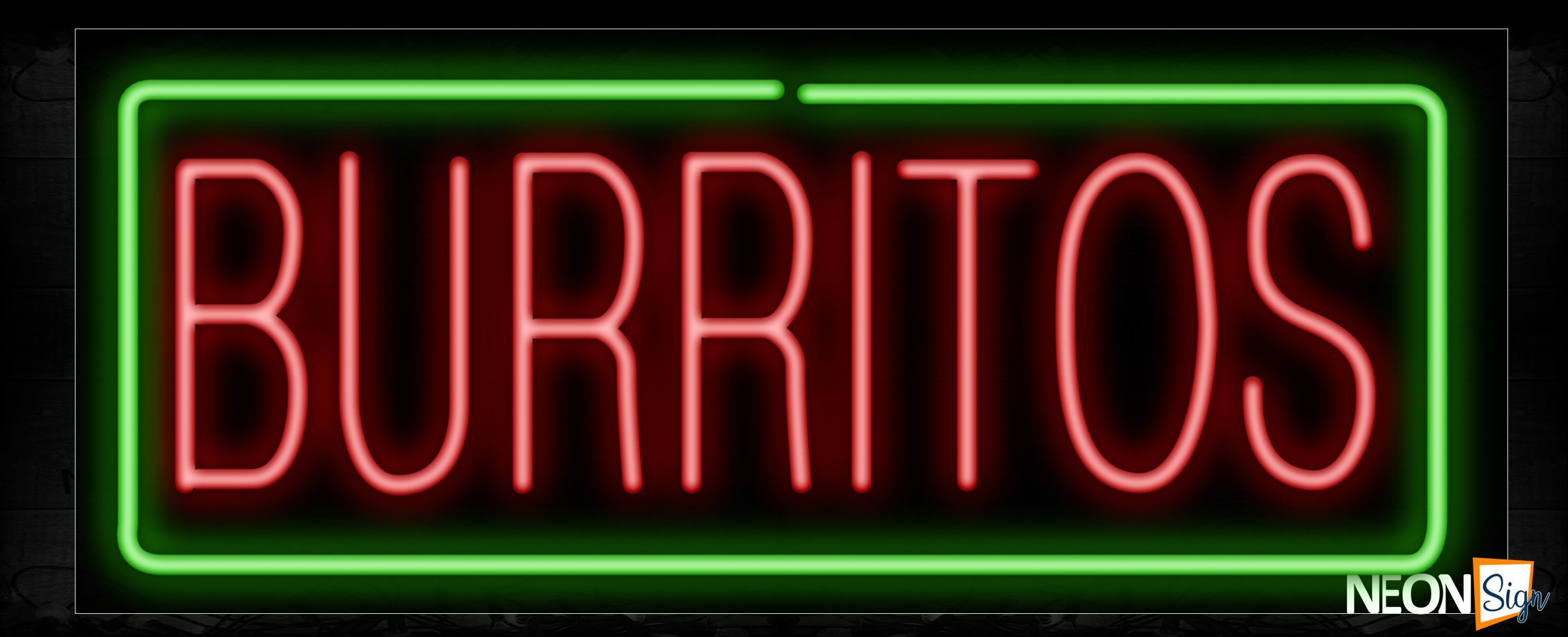 Image of 10185 Burritos in red with green border Neon Sign_13x32 Black Backing