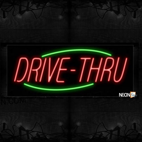 Image of 10227 Drive-thru with green arc border Neon Sign_13x32 Black Backing