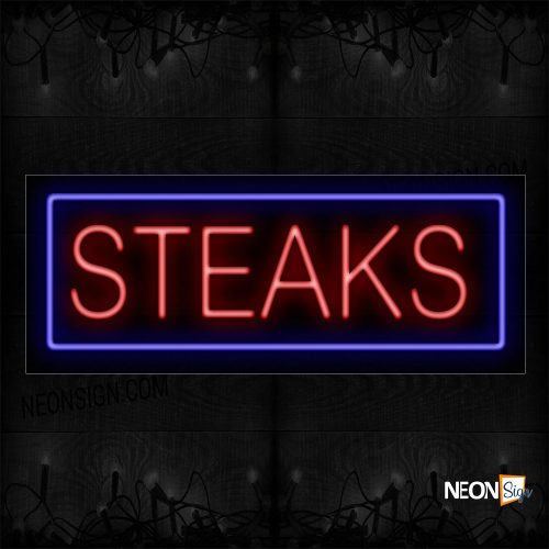 Image of Steaks In Red With Blue Border Neon Sign