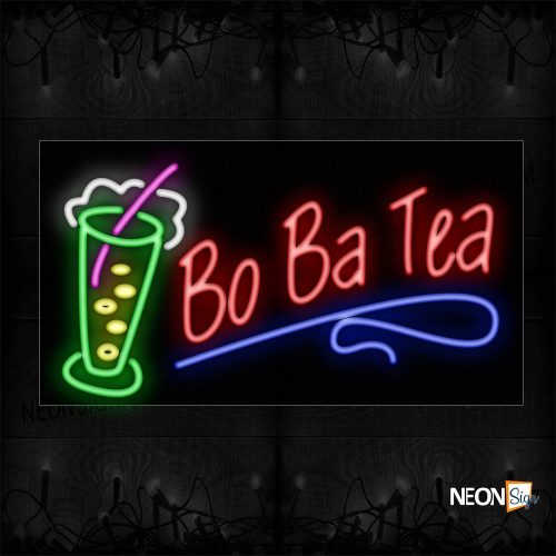 Image of BoBa Tea With Glass & Wavy Line Neon Sign