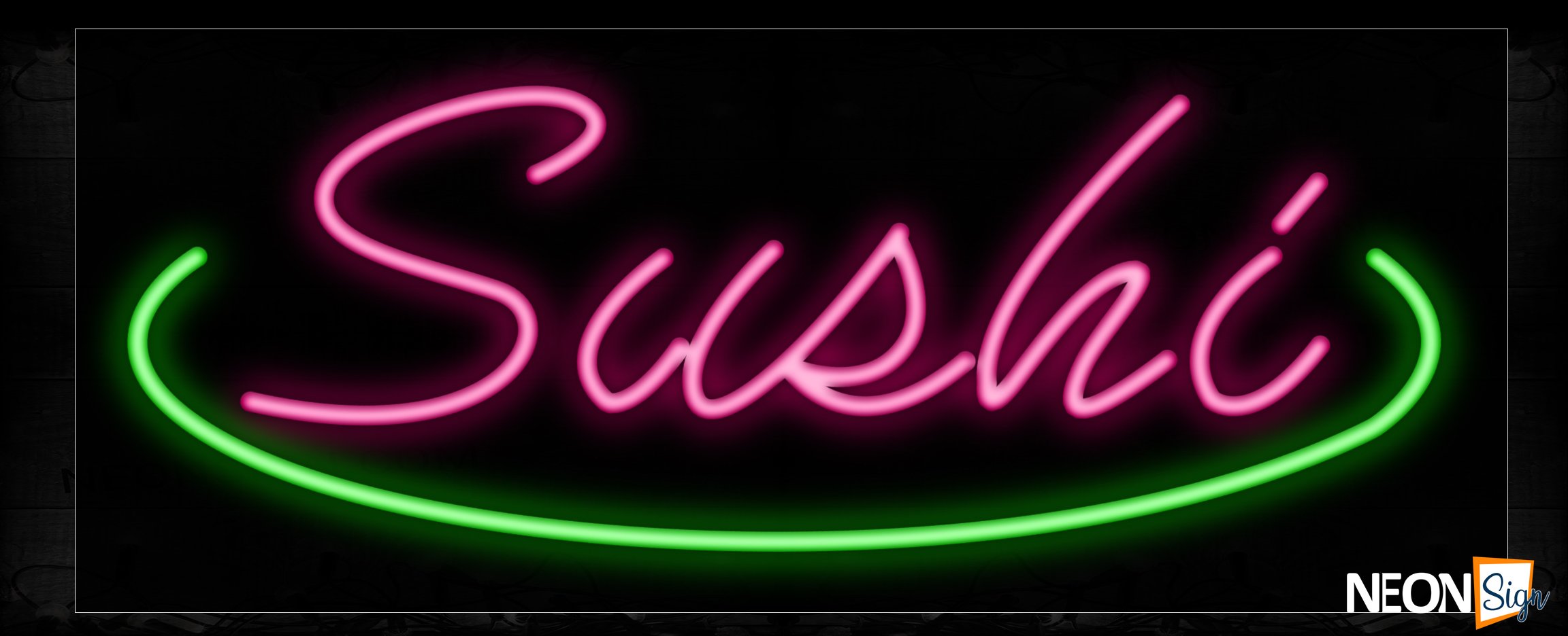 Image of 10376 Sushi with green arc line Neon Sign_13x32 Black Backing