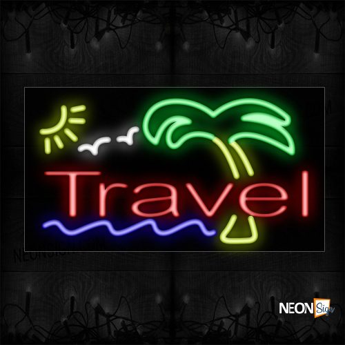 Image of Travel With Palm Trees Neon Sign