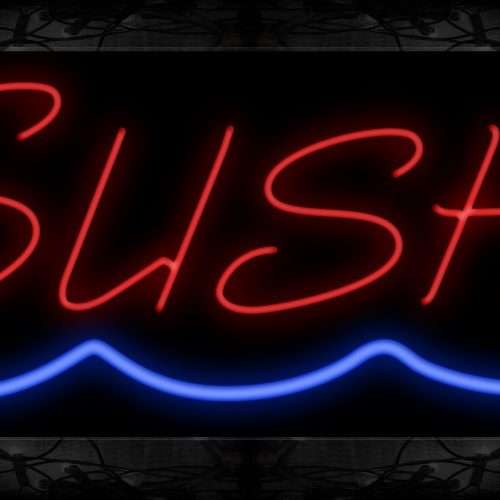 Image of 10499 Sushi in red with blue lines Neon Sign 13x32 Black Backing