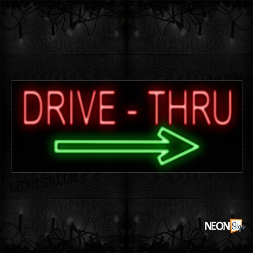 Image of 10540 Drive-Thru With Arrow Sign Neon Sign_13x32 Black Backing