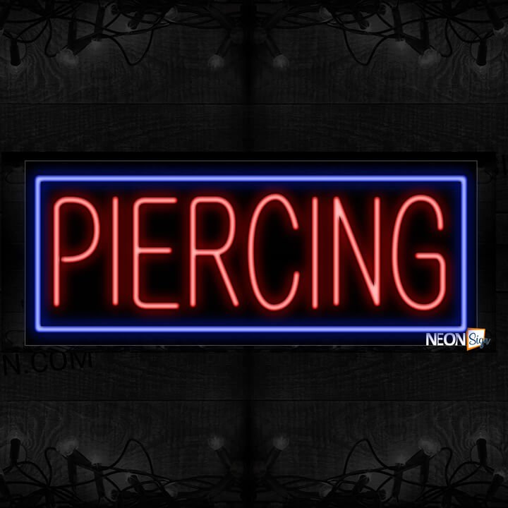 Image of Piercing With Blue Border Neon Sign