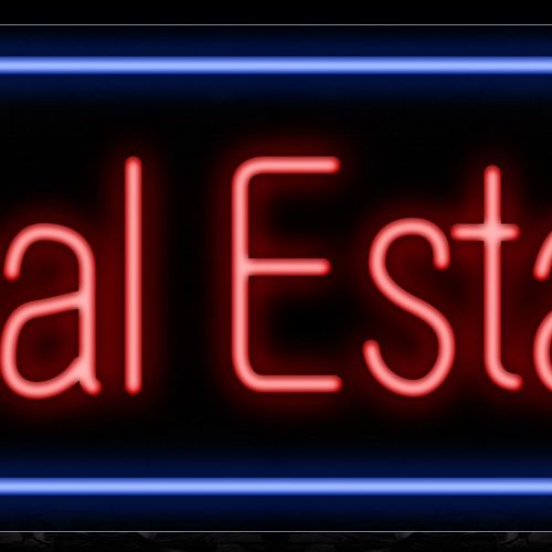 Image of 10614 Real Estate with blue border Neon Sign_13x32 Black Backing