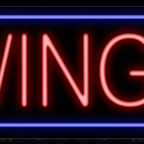Image of Wings In Red With Blue Border Neon Sign