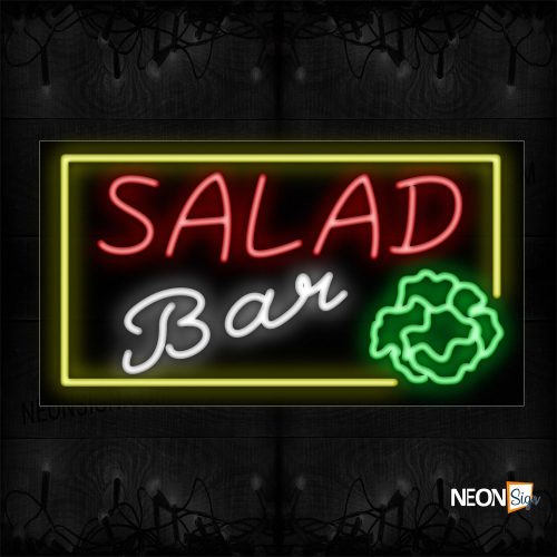 Image of Salad Bar With Lettuce And Yellow Border Neon Sign