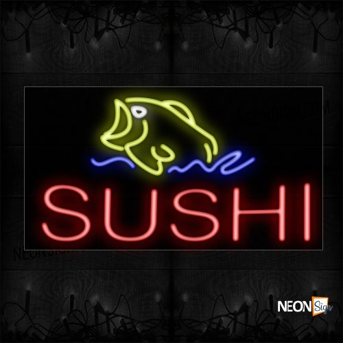 Image of 10703 Sushi in red and Fish Logo Neon Sign_20x37 Black Backing