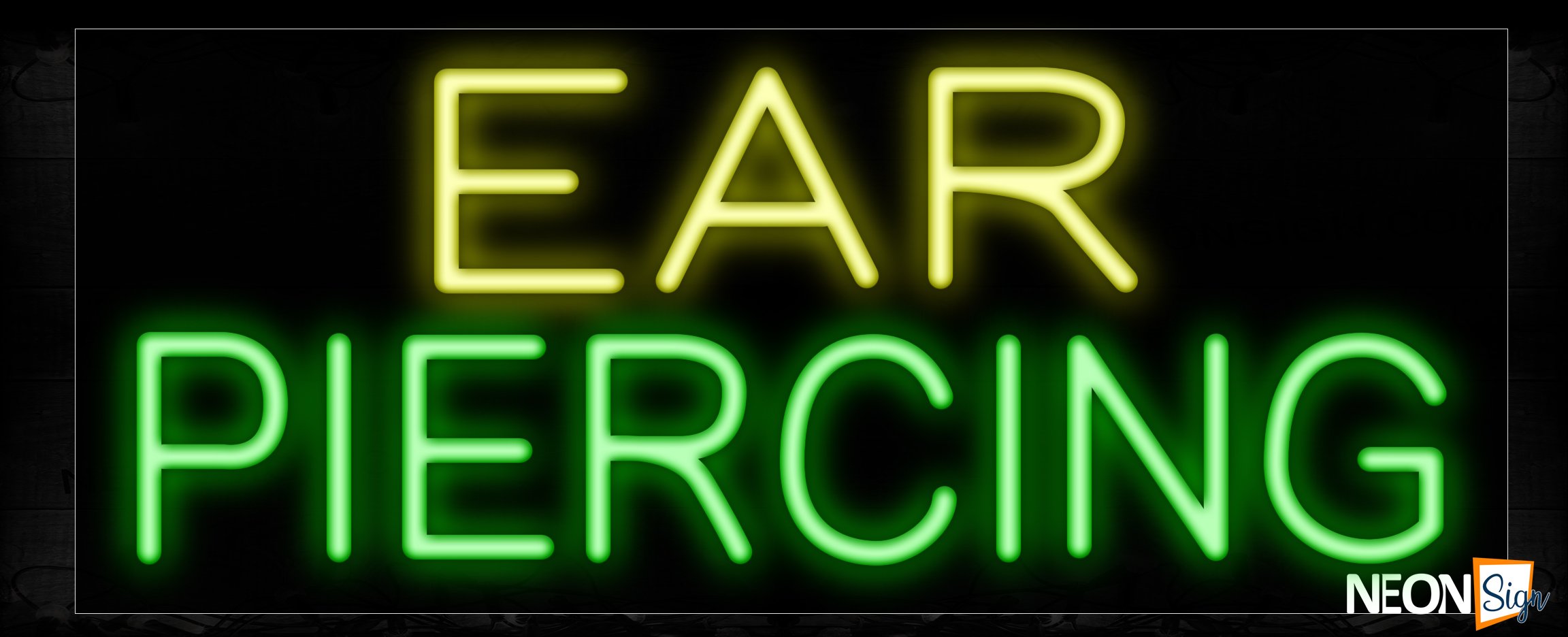 Image of Ear Piercing in yellow and green Neon Sign