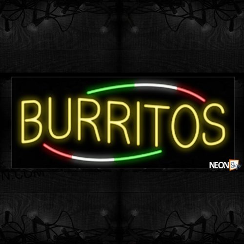 Image of 10754 Burritos with colorful arc border Neon Sign_13x32 Black Backing
