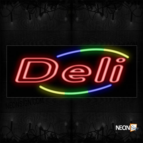 Image of 10779 Double Stroke Deli With Colorful Arc Border Neon Sign_13x32 Black Backing