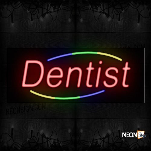 Image of 10780 FDentist in red With Curve border Neon Sign_13x32 Black Backing