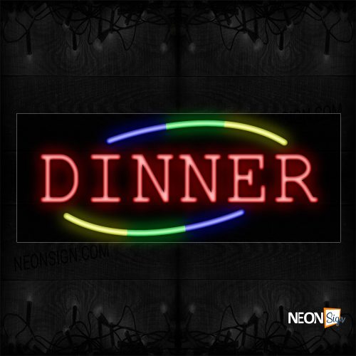 Image of 10783 Dinner In Red With Colorful Arc Border Neon Sign_13x32 Black Backing