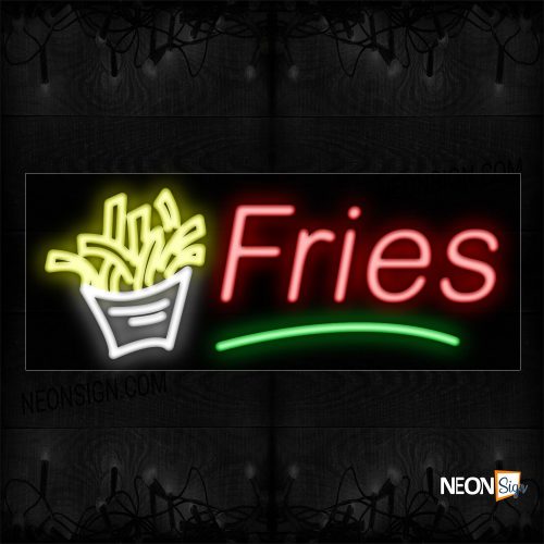Image of 10799 Fries In Red With Green Line And Logo Neon Sign_13x32 Black Backing