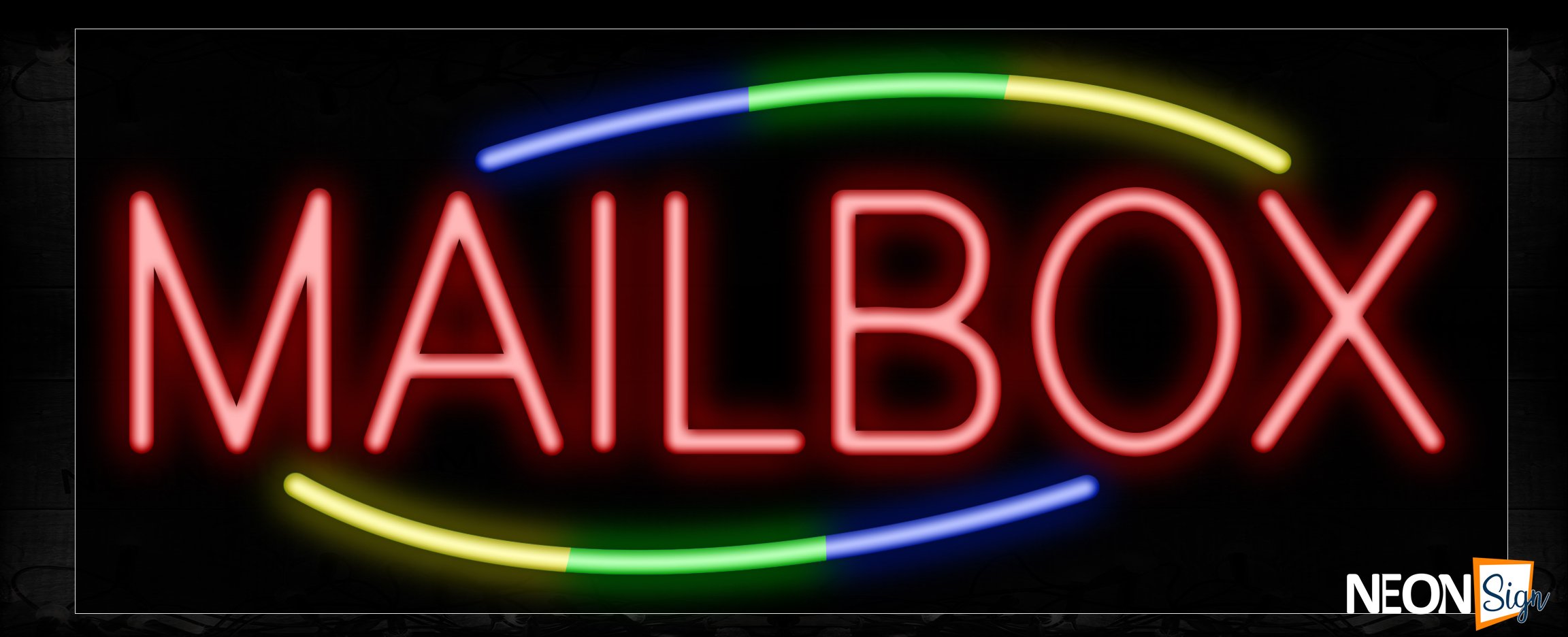 Image of Mailbox In Red With Colorful Arc Border Neon Sign