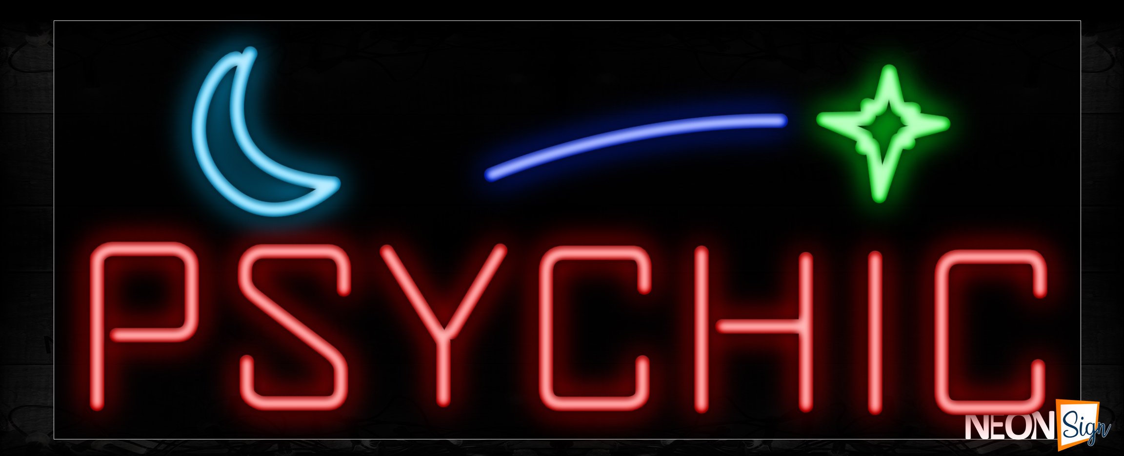 Image of 10881 Psychic with quarter moon and star Neon Sign_13x32 Black Backing