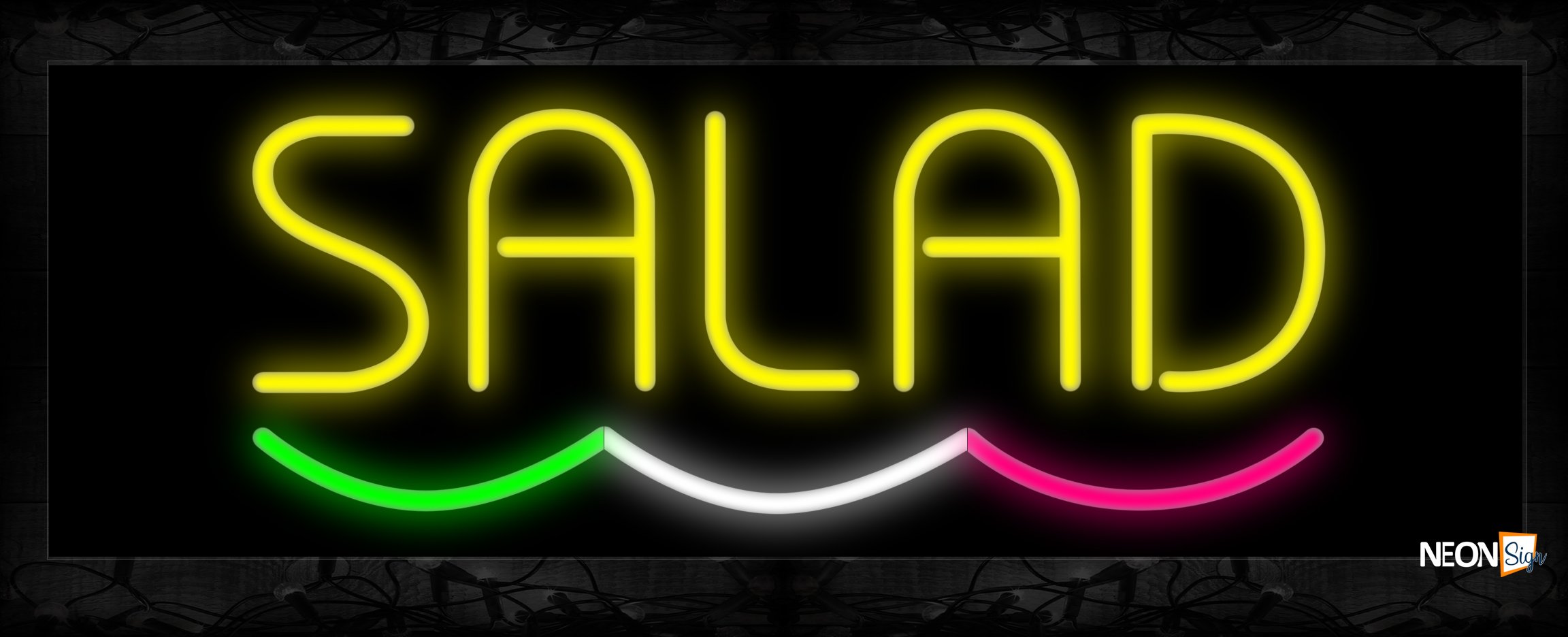 Image of Salad In Yellow With Colorful Waves Neon Sign