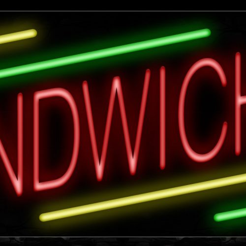 Image of Sandwiches In Red With Yellow And Green Lines Neon Sign