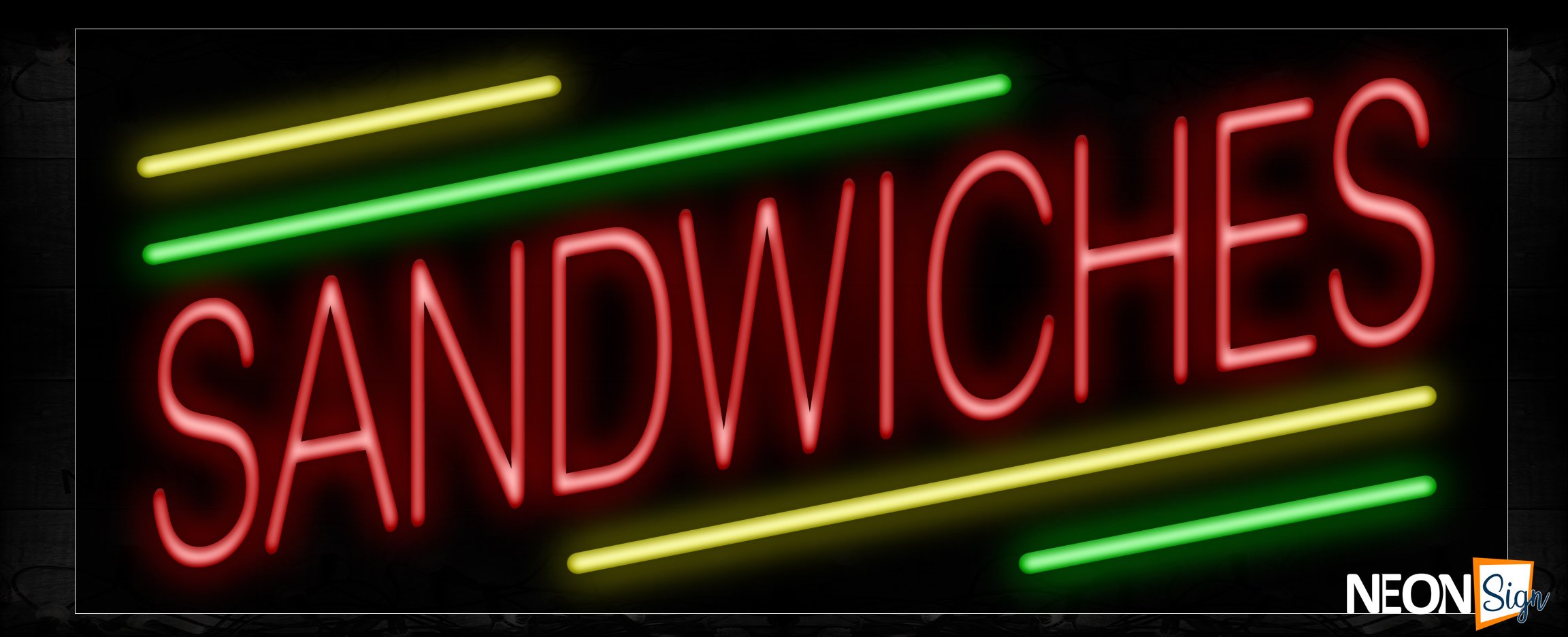 Image of Sandwiches In Red With Yellow And Green Lines Neon Sign