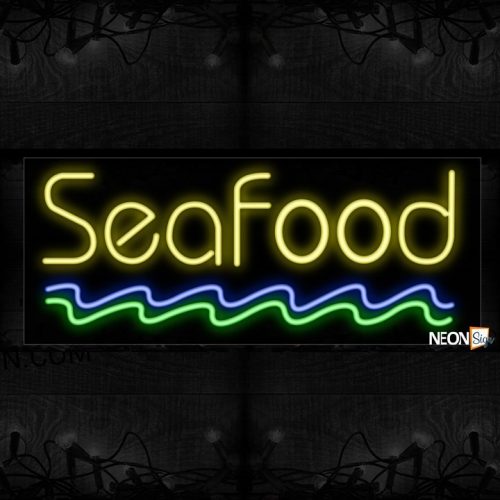 Image of Seafood With Wave Symbols Border Neon Sign