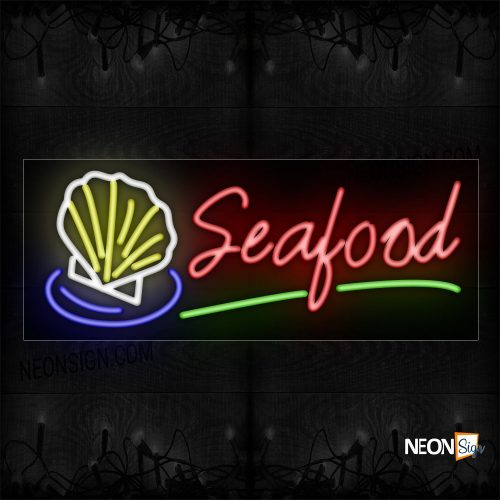 Image of Seafood In Red With Green Line And Shell Logo Neon Sign