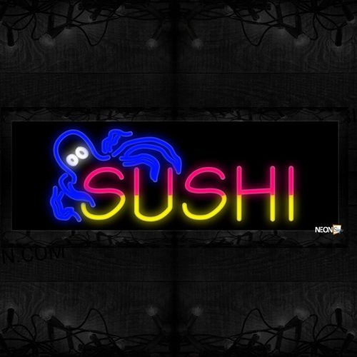 Image of 10907 Sushi with octopus logo Neon Sign 13x32 Black Backing