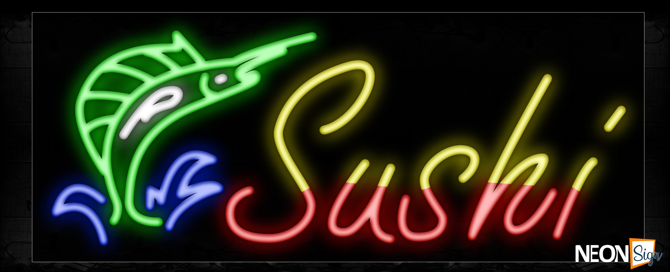 Image of 10909 Sushi With A Sword Fish On The Left Traditional Neon_13x32 Black Backing