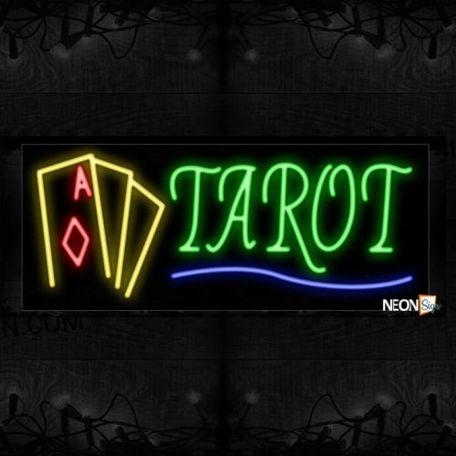 Image of 10916 Tarot with blue line and cards Neon Sign_13x32 Black Backing