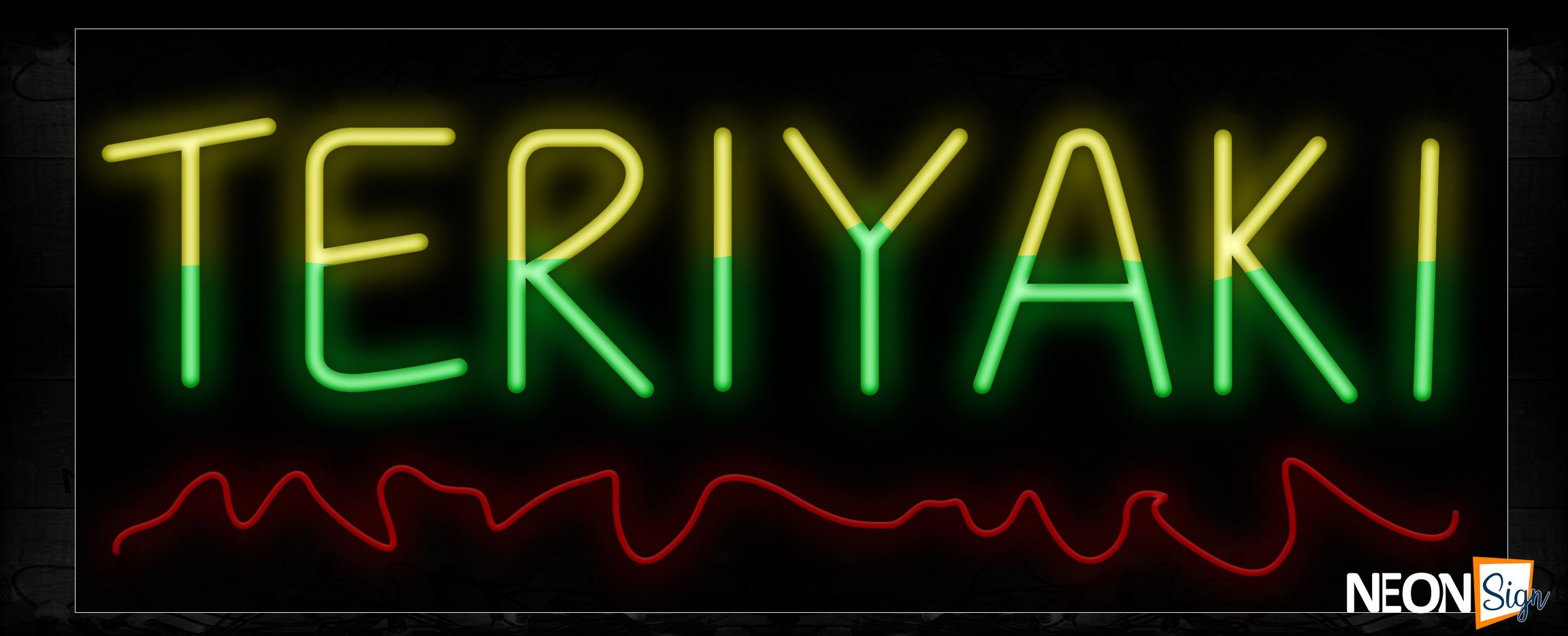 Image of 10920 Teriyaki in with red wave lines Neon Sign_13x32 Black Backing