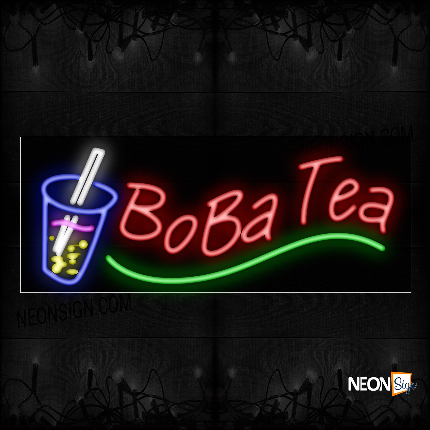 Image of Boba Tea With Wavy Underline Neon Sign