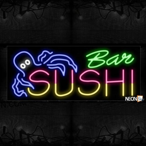 Image of 10942 Bar Sushi with logo Neon Sign_13x32 Black Backing
