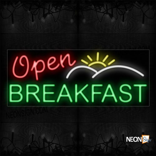 Image of 10947 Open Breakfast with logo Neon Signs_13x32 Black Backing